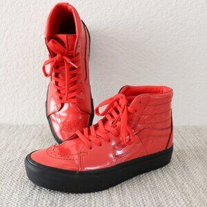 Vans x David Bowie Sk8-Hi Red Patent Leather High Top Sneakers Women 9 / Men 7.5